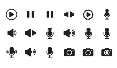 Poster - Vector icons collection illustrating audio video photography interface elements and controls