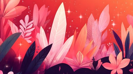 Poster - Vibrant foliage and flowers in a fantastical landscape.