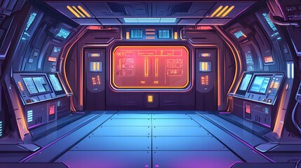 Poster - Interior of a futuristic spaceship control room.