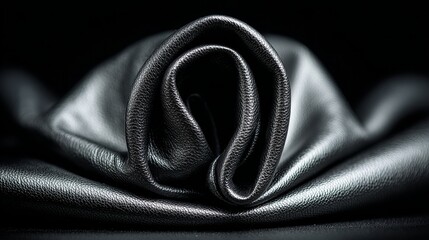 Poster - Deep Black Leather: Subtle Grain Abstract Backdrop - Luxurious black leather texture, rolled elegantly. Symbolizing sophistication, elegance, luxury, strength, and timeless