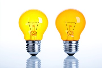 Poster - Illuminating Choices: Energy-Efficient Lighting - Two yellow light bulbs symbolize energy consumption, innovation, brightness, ideas, and sustainability. A comparison of options for efficient lighting