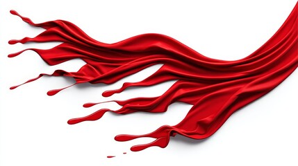Poster - Red Silk Swirl Abstract Design - Abstract of flowing red silk fabric, creating a dynamic and elegant design on a white background. Perfect for luxury branding