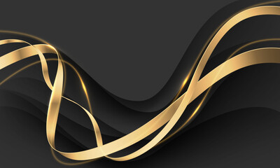 Poster - Abstract gold ribbon curve overlap on black luxury background vector