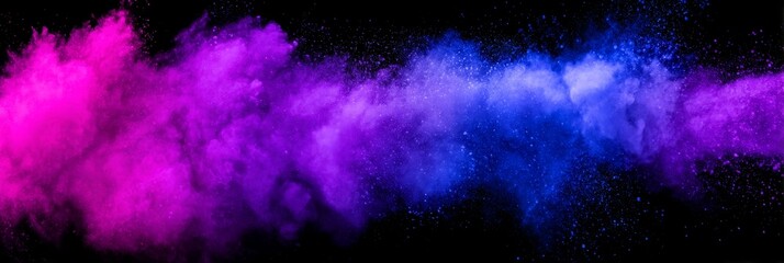 Poster - Vibrant Purple and Blue Powder Explosion - Abstract of a dynamic purple and blue powder explosion against a black background. Perfect for design projects needing a vibrant, energetic feel