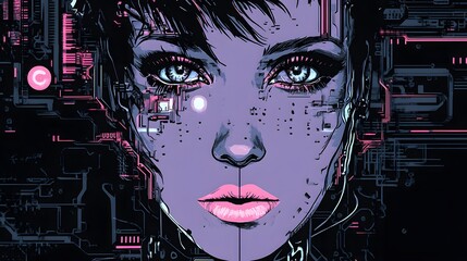 Poster - Close-up portrait of a futuristic woman's face.