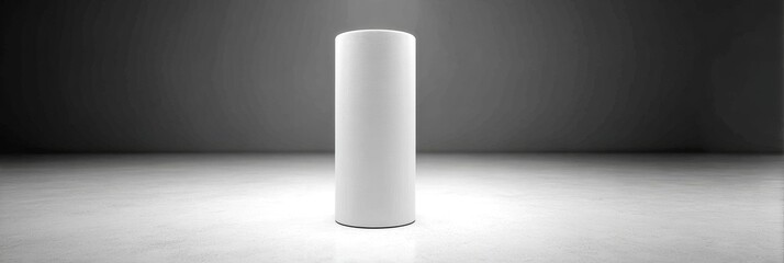 Poster - White Cylinder on Gray Background - A clean of a white cylindrical object on a gray surface, ideal for product displays or presentations