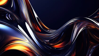 Poster - fluid chrome wave with fiery orange and deep violet highlights on dark background, abstract metallic liquid form for digital artwork, branding, poster, web design, or futuristic interface

