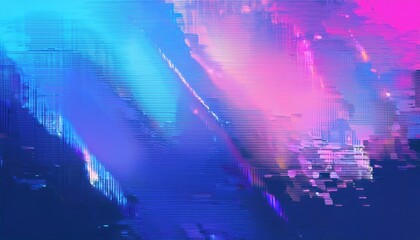 Poster - vibrant glitch-inspired digital artwork with neon pink and cyan light streaks and horizontal distortion lines for web design, album cover, tech branding, or futuristic print media

