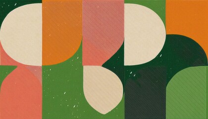 Poster - mid-century modern abstract geometric pattern with curved shapes and warm earthy tones for retro branding, textile print, wallpaper, or minimalist web design background