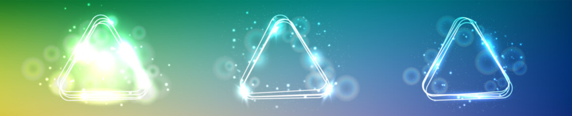 Poster - Neon rounded triangle frame with shining effects and sparkles
