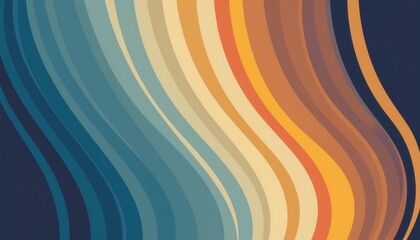 Poster -  retro wave rainbow gradient with curved vertical stripes in blue orange and brown tones on dark background for vintage web design print poster template or abstract branding element
