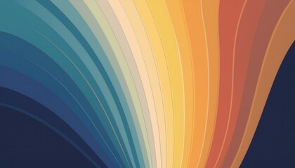 Poster -  retro wave rainbow gradient with curved vertical stripes in blue orange and brown tones on dark background for vintage web design print poster template or abstract branding element