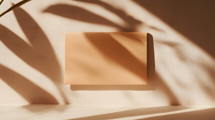 Poster - Muted peach colored rectangle against a sunlit beige wall.
