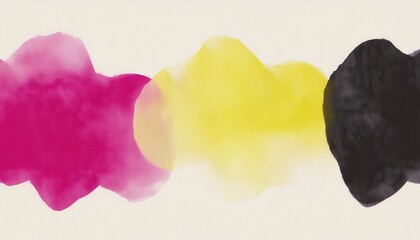 Poster - abstract watercolor splash in magenta, yellow and black on light background for modern web design, branding, print poster or editorial graphic with fluid organic shapes and soft texture contrast