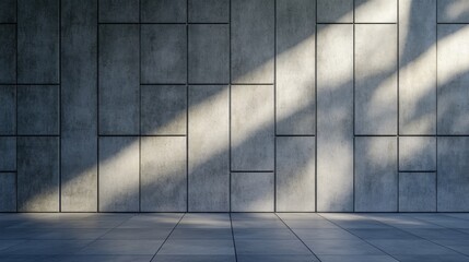 Poster - Clean lines and minimalist aesthetics define the concrete wall, where sunlight casts dynamic shadows on the smooth surface, enhancing the contemporary feel of the area.