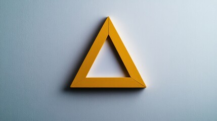 Poster - A bright yellow triangle is centered on a light blue wall, showcasing modern design aesthetics. The contrast between colors creates a vibrant focal point in the space.