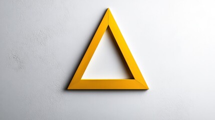 Poster - A vibrant yellow triangle symbolizes caution, displayed on a smooth white wall. The minimalist design highlights the geometric shape's boldness and simplicity.