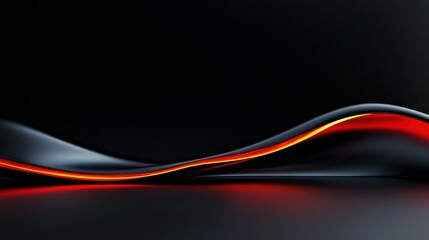 Poster - Curved lines of black and bright red interact in a dark background, creating an illusion of movement and depth. The smoothness emphasizes the contrast and flow