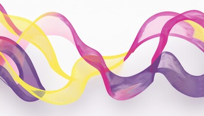 Poster -  vibrant translucent ribbon wave pattern in pink yellow and purple for dynamic abstract backgrounds web design and modern branding