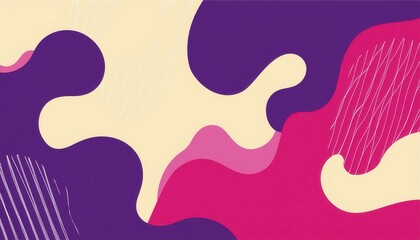 Poster - abstract fluid shapes with bold magenta, cream, and deep violet colors featuring diagonal line accents for modern web design, branding backdrop, or retro style print graphic

