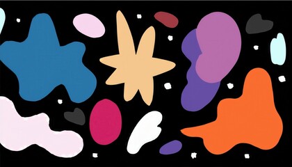 Poster - abstract colorful blob shapes on black background with playful modern design elements for web graphic, poster art, brand identity, or children's product illustration

