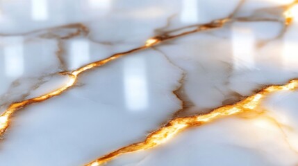 Poster - Intricate golden veining highlights the glossy surface of this marble, reflecting light in a modern interior, creating a sense of elegance and luxury