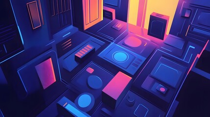 Poster - Abstract digital city scene with vibrant colors.