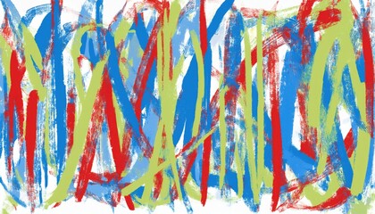 Aufkleber - dynamic abstract crayon strokes in red blue green and yellow over white background for expressive modern web design print illustration or branding with energetic motion and artistic texture

