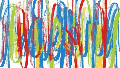 Aufkleber - dynamic abstract crayon strokes in red blue green and yellow over white background for expressive modern web design print illustration or branding with energetic motion and artistic texture

