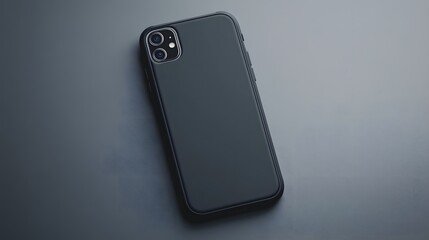 Poster - Flat lay of a dark gray smartphone.