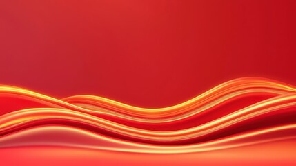 Poster - Abstract smooth wavy lines in warm orange and red tones on a gradient background showcasing dynamic movement