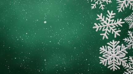 Poster - Snowflakes Falling on Christmas Green Background for Festive Holiday Decor and Seasonal Celebration Theme