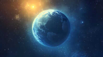 earth viewed from space, bathed in sunlight.