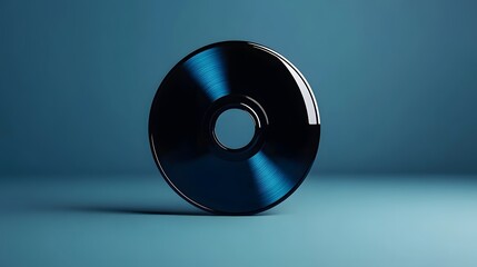 Poster - Glossy black vinyl record on a  backdrop.