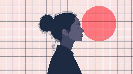 Poster - Side view of a woman with a bun and a simple backdrop.
