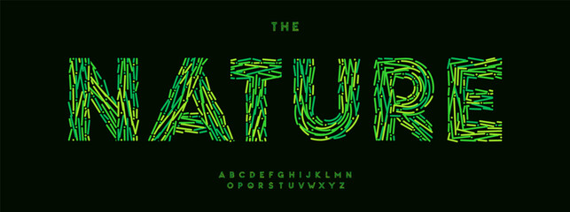 Poster - Green nature alphabet, bold sans serif letters, abstract eco font for fresh organic branding, natural headline, environmental typography, farming typographic design. Vector typeset.