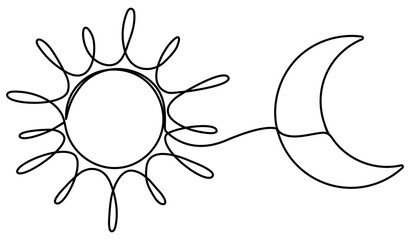 Wall Mural - Sun and moon continuous line drawing. Weather symbols. Vector illustration isolated on white.