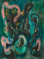 Poster - An abstract expressionist painting depicting a cosmic nebula, with intense, swirling colors