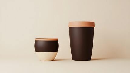 Poster - Two minimalist, modern, ceramic containers, one large and one smaller.