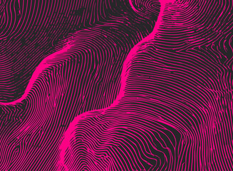 Aufkleber - Vector illustration of wavy neon pink lines on black, creating a hypnotic, surreal pattern in modern digital op art style. This bold, rave-inspired aesthetic is popular in today’s visuals.

