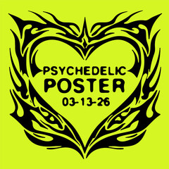 Poster - Vector illustration of a black frame in cyber sigilism and neo tribal style over neon yellow. Bold lines and futuristic shapes reflect the Y2K and cyber-aesthetic trend in design today.