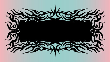 Poster - Vector illustration of a black frame in cyber sigilism and neo tribal style over pastel background. Bold lines and futuristic shapes reflect the Y2K and cyber-aesthetic trend in design today.
