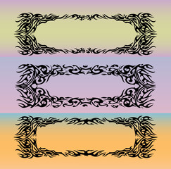 Aufkleber - Three rectangular vector frames with bold tribal tattoo edges on pastel backgrounds. The design reflects 2025’s popular Y2K tribal style, known for edgy, graphic lines and retro digital appeal.
