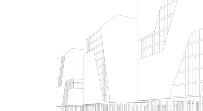 Architecture building 3d rendering. Concept sketch.