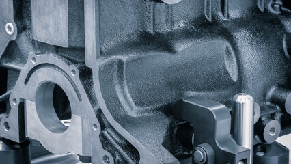 Aufkleber - Close-up of a disassembled silver car engine auto service concept background