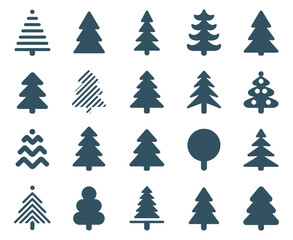Poster - Collection of Fifteen Different Dark Cyan Christmas Tree Icons on a White Background Ideal for Winter Holiday Designs and Festive Season Projects
