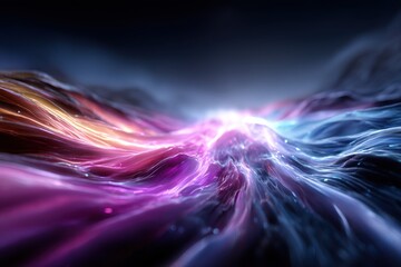 Poster - Vibrant waves of light create mesmerizing patterns in a dark cosmic landscape