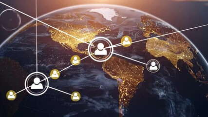 Aufkleber - Global network connectivity showcasing illuminated cities and communication lines over a digital Earth view in a vibrant 4K stock video