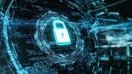 Aufkleber - A digital padlock surrounded by glowing circuit lines symbolizes cybersecurity and data protection in a virtual network.