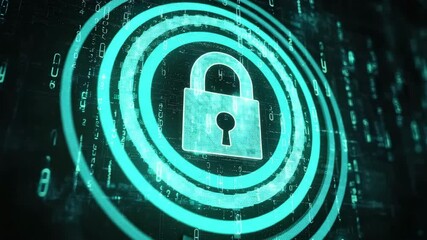 Aufkleber - A glowing digital padlock is surrounded by neon binary code, representing cybersecurity and data protection in a virtual environment.